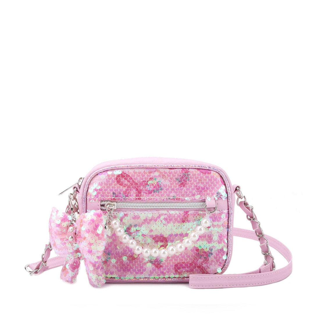 Sequins Bow Print Crossbody Bag with Bag Charm