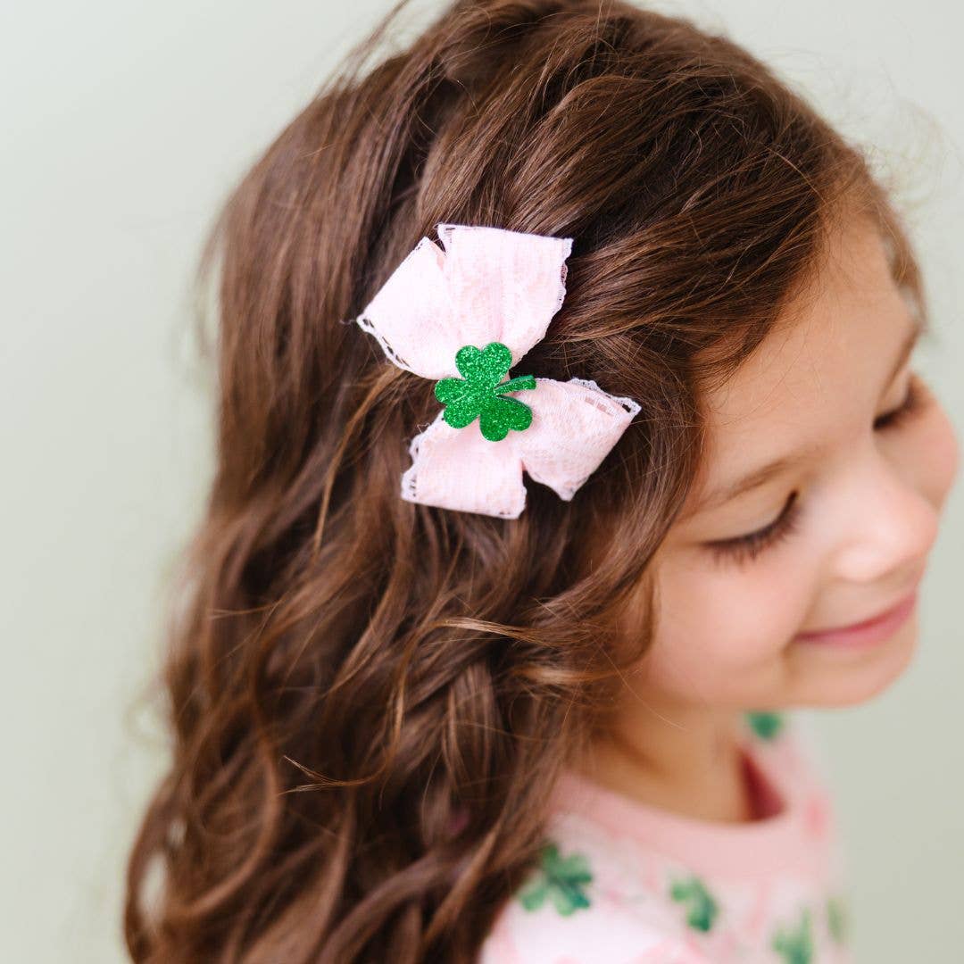 Shamrock Lace St. Patrick's Day Bow Clip - Kids Hair Bow