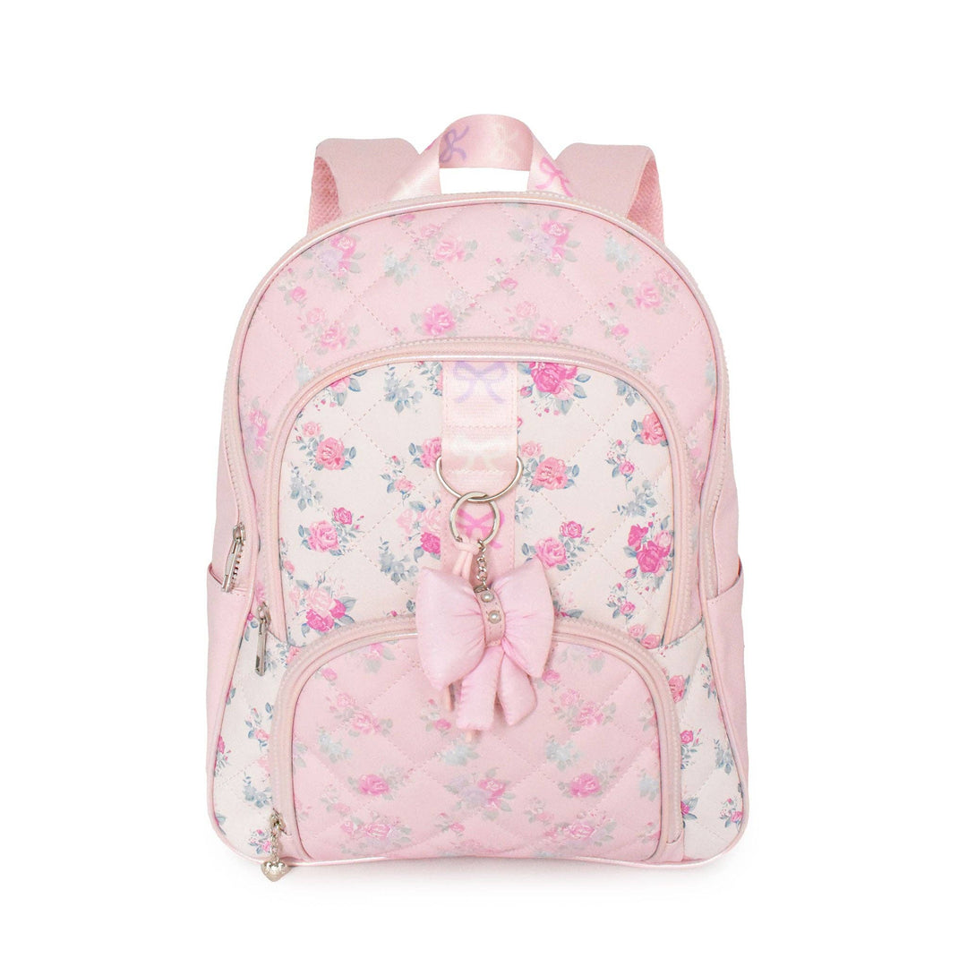 Floral Quilted Large Backpack with Bow Charm