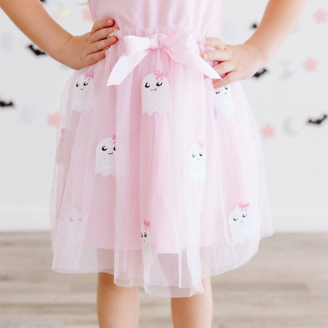 Boo Sequin Patch Halloween Short Sleeve Tutu Dress - Kids