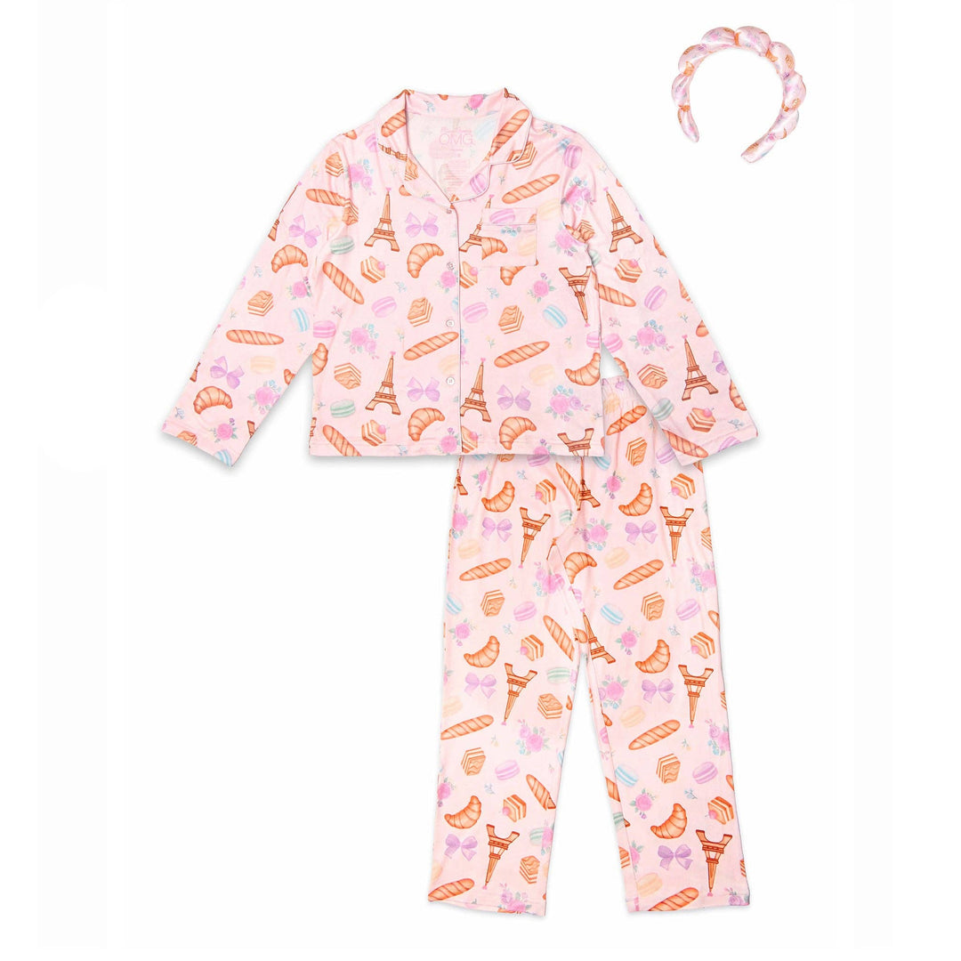 Paris Print Yummy Pajama Set with Headband (4 PACK)