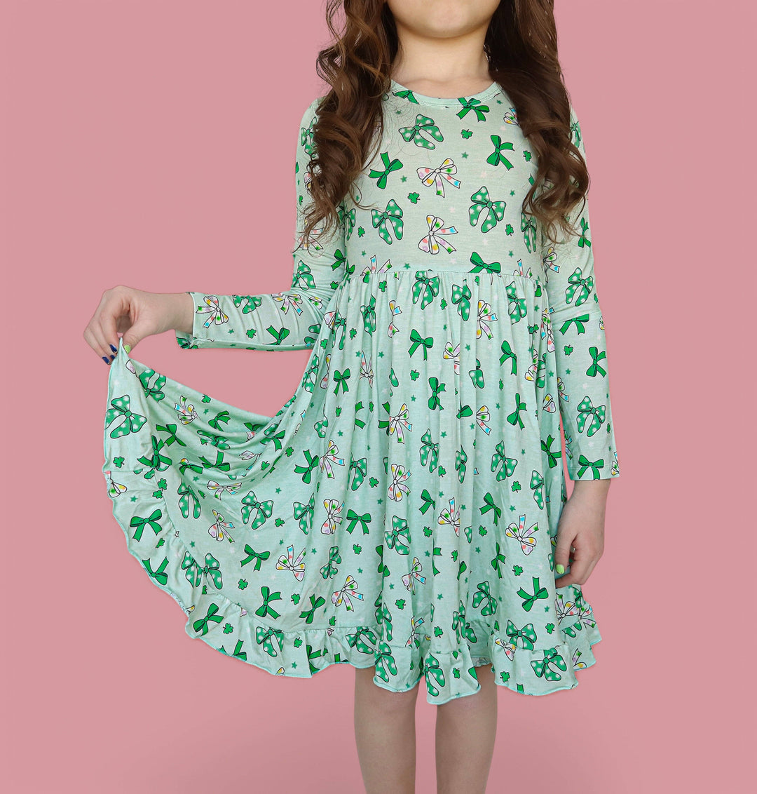 CLOVER BOWS LONG SLEEVE DREAM RUFFLE DRESS: 2T