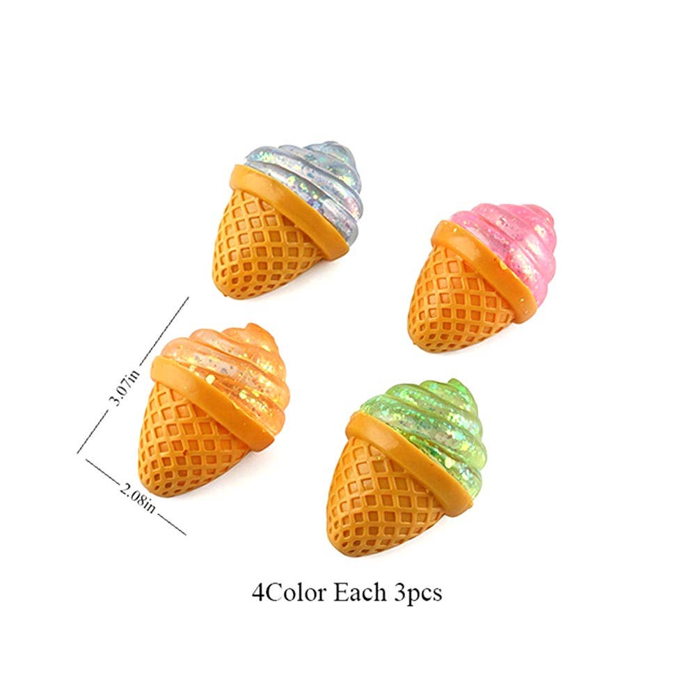 12PCS - Glitter Ice Cream Cone Squeeze Squishy Stress Relief Toy