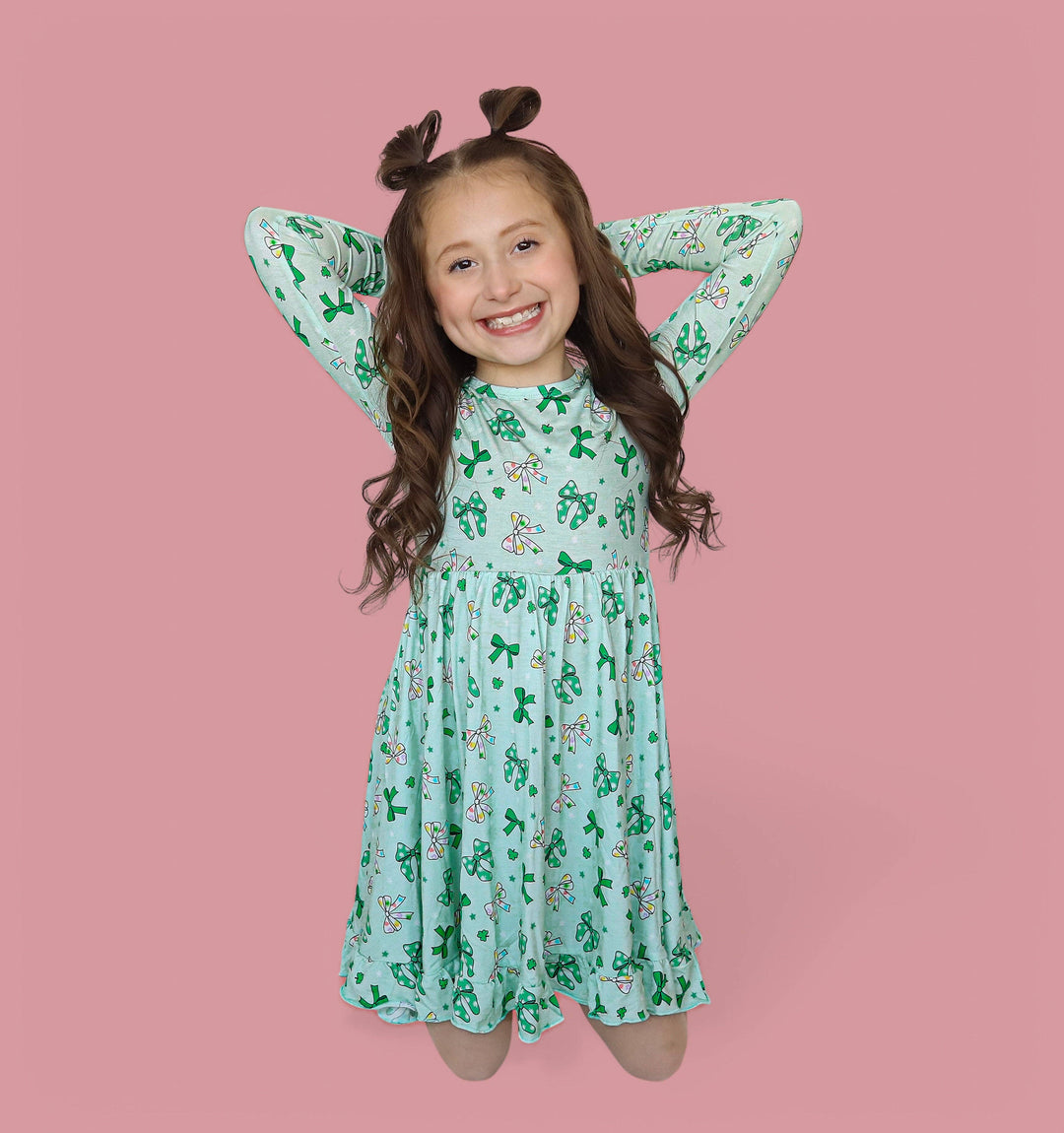 CLOVER BOWS LONG SLEEVE DREAM RUFFLE DRESS: 2T