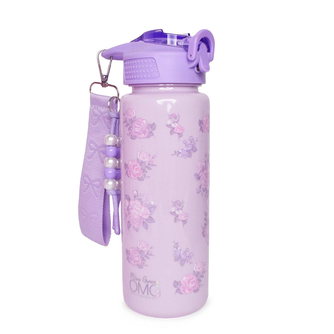 Floral Printed Plastic Water Bottle with Wristlet