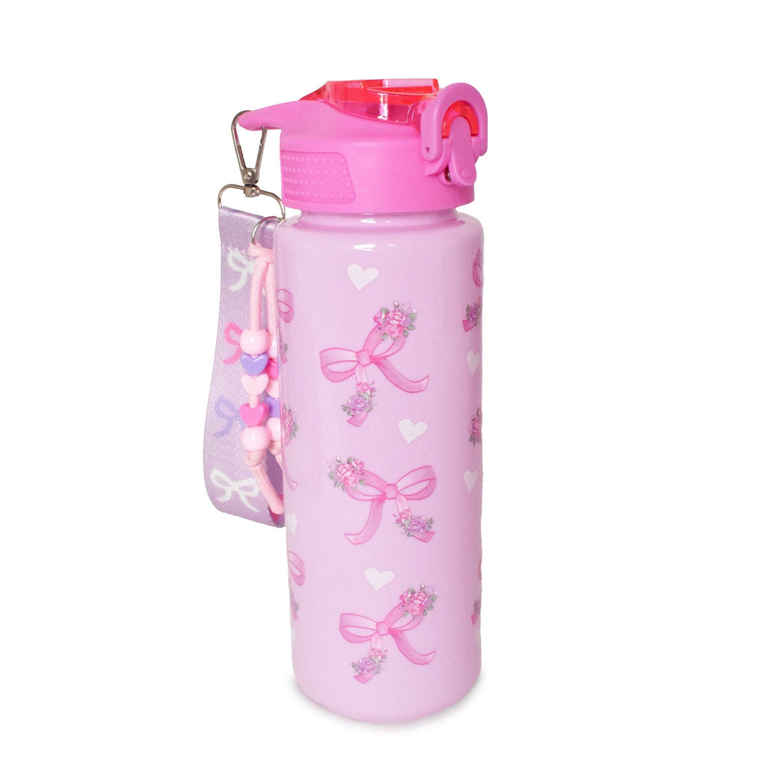 Bow & Floral Printed Plastic Water Bottle with Wristlet
