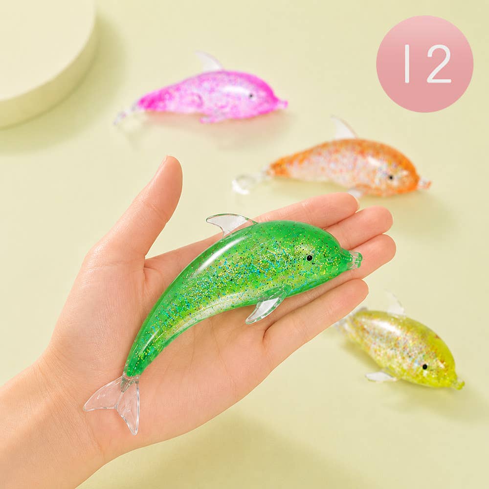 12PCS - Glitter Dolphin Squeeze Squishy Stress Relief Toy