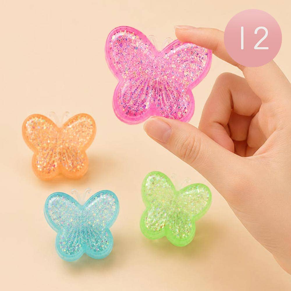 12PCS - Glitter Butterfly Squeeze Squishy Stress Relief Toy