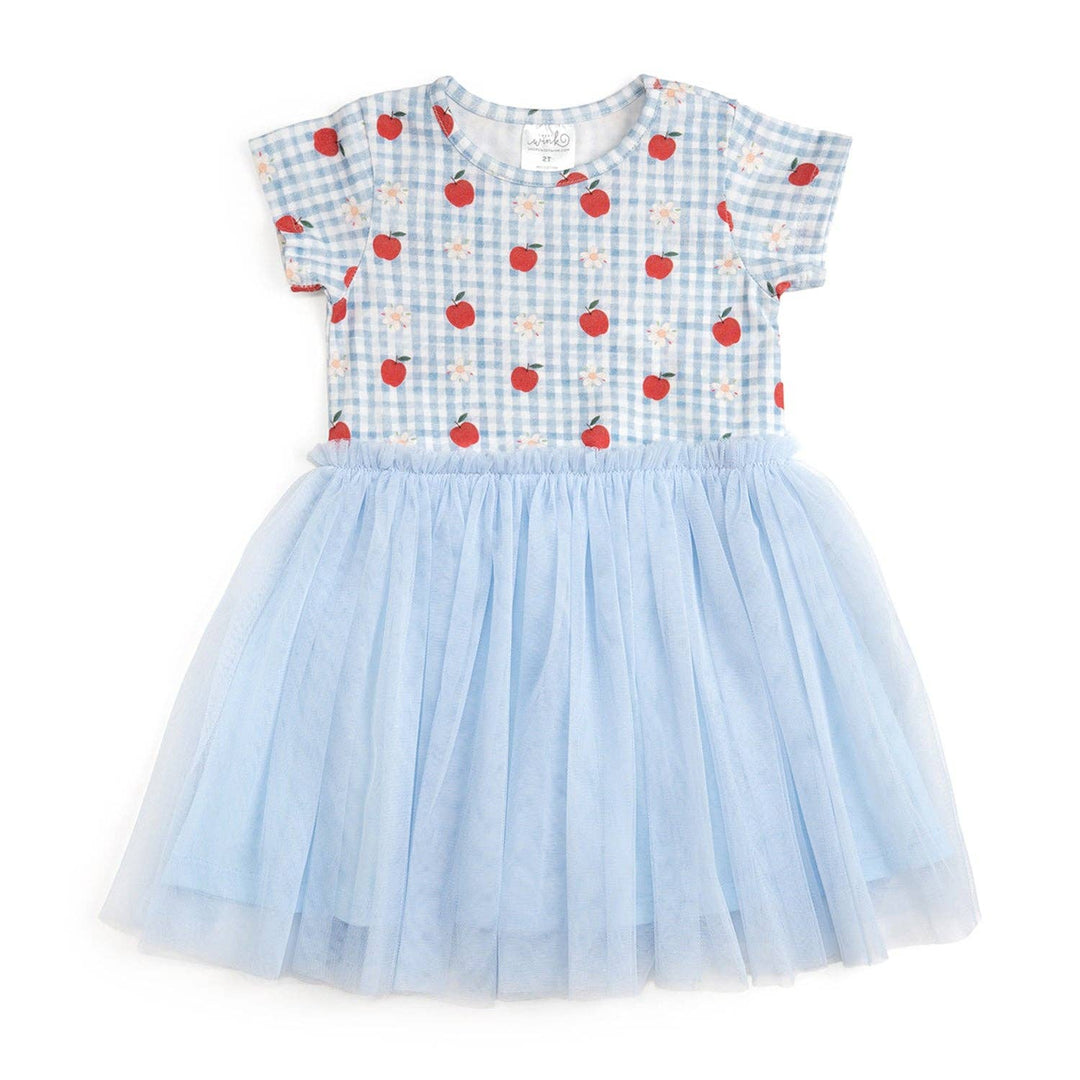 Apple Gingham Short Sleeve Tutu Dress - Kids Clothing