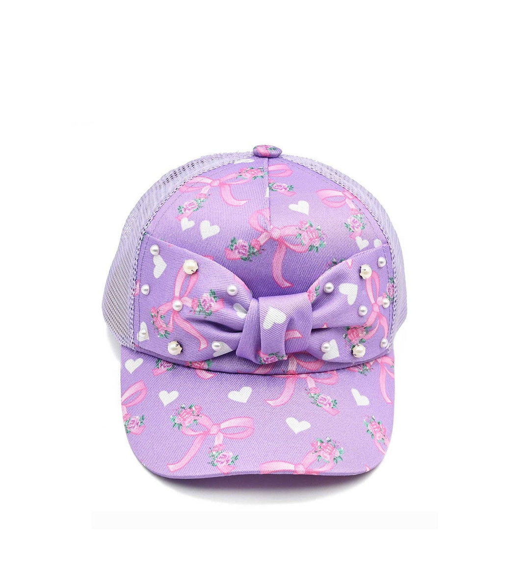 Lavender Floral & Bow Printed Trucker Hat