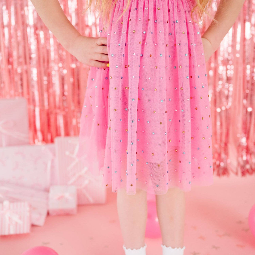 Raspberry Rhinestone Short Sleeve Tutu Dress - Kids Clothing