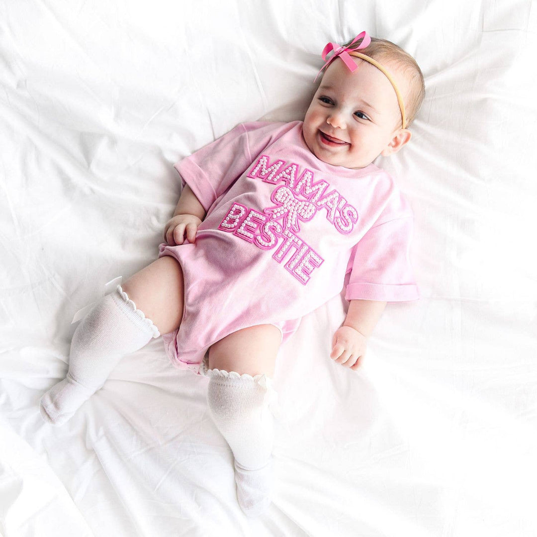 Mama's Bestie Pearl Patch Short Sleeve Romper - Mother's Day