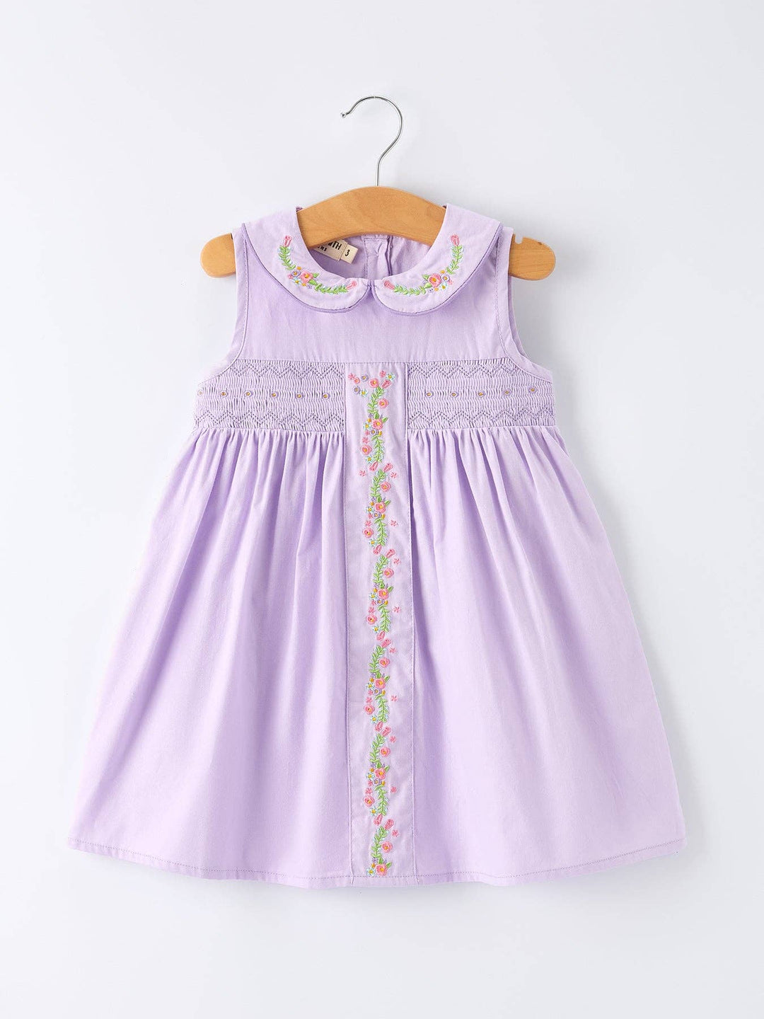 Floral Embroidered Girl Dress with Lavender Peter Pan Collar