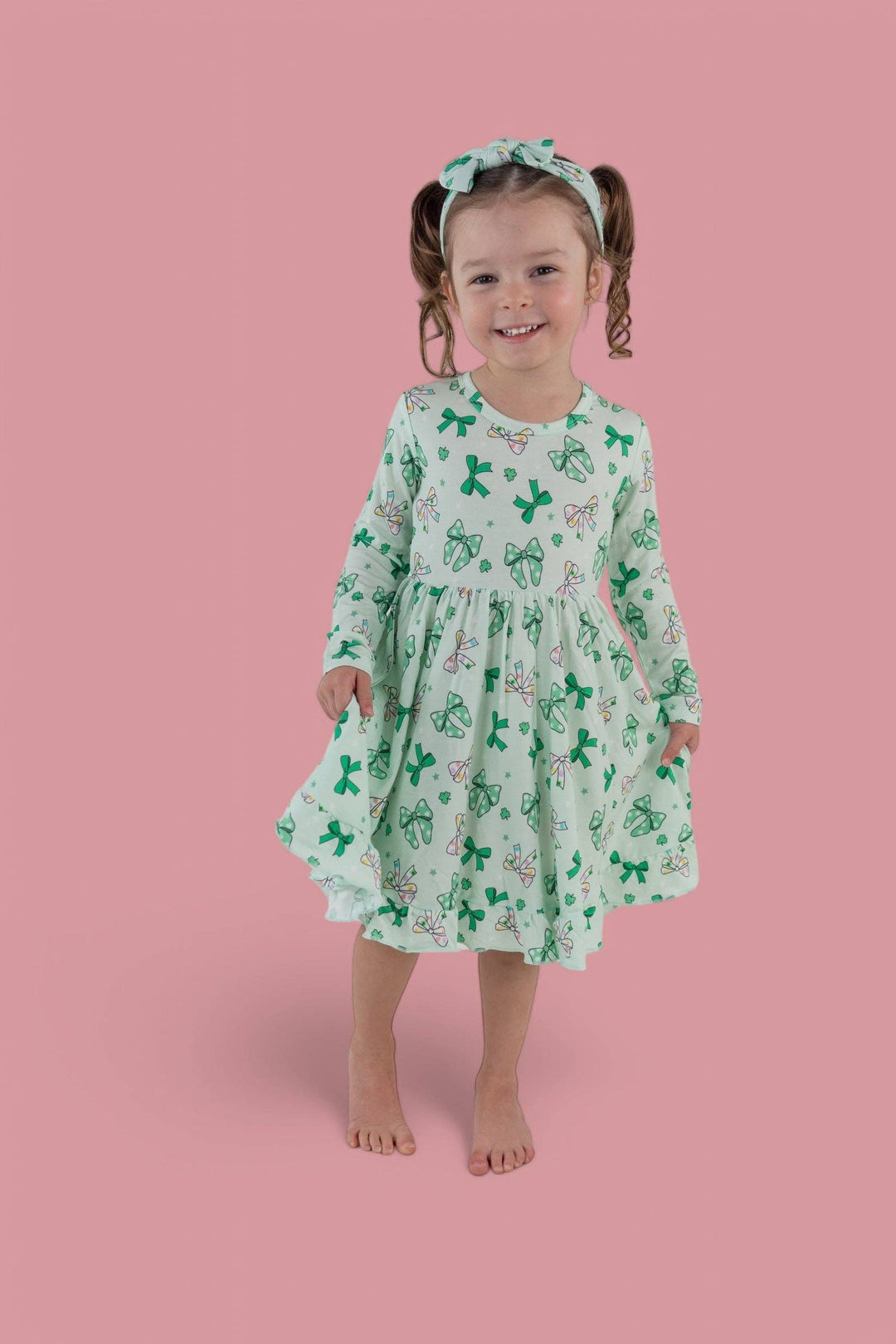 CLOVER BOWS LONG SLEEVE DREAM RUFFLE DRESS: 2T