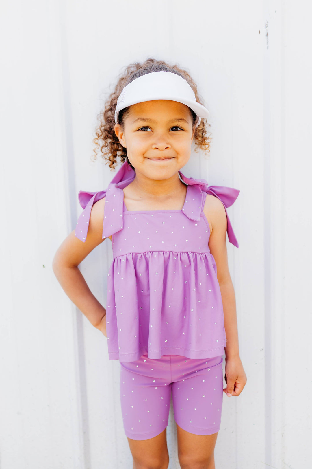 Lavender Bow Two-Piece Gem Stamped Athletic Set (PREORDER: MID-JUNE SHIP)