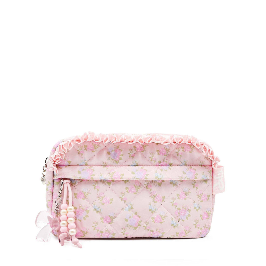 Quilted Floral Printed Pouch with Charm